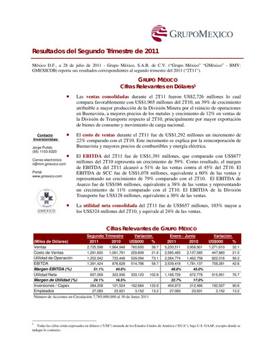Thumbnail Grupo México
 Quarterly Report 2011-q2