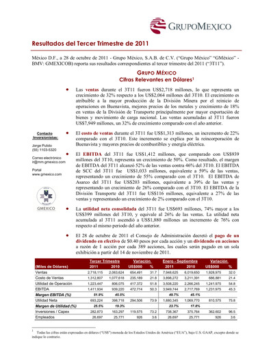 Thumbnail Grupo México
 Quarterly Report 2011-q3