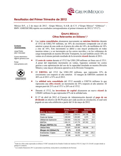 Thumbnail Grupo México
 Quarterly Report 2012-q1