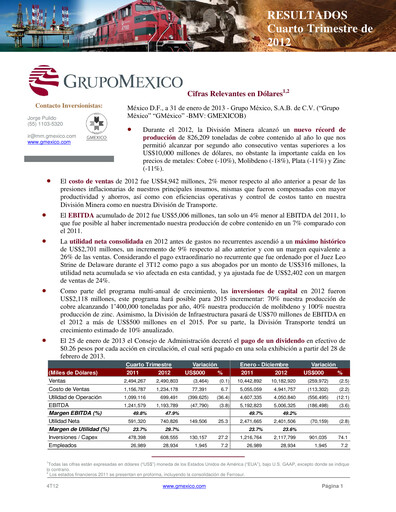 Thumbnail Grupo México
 Quarterly Report 2012-q4