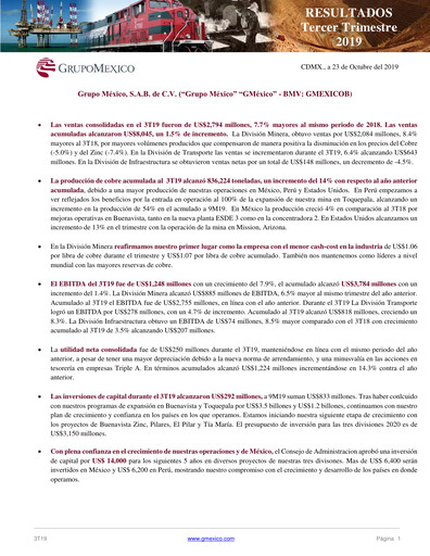 Thumbnail Grupo México
 Quarterly Report 2019-q3