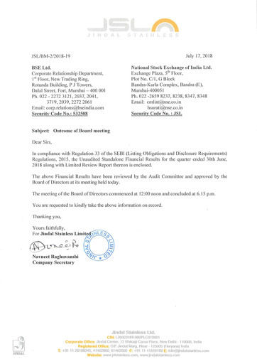Thumbnail Jindal Stainless Quarterly Report 2018-q1