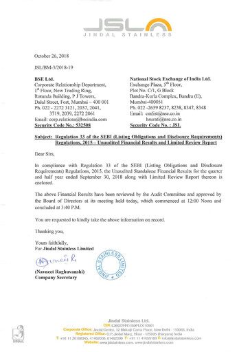 Thumbnail Jindal Stainless Quarterly Report 2018-q2