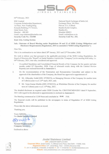 Thumbnail Jindal Stainless Quarterly Report 2020-q4