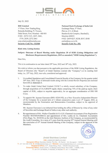 Thumbnail Jindal Stainless Quarterly Report 2022-q1