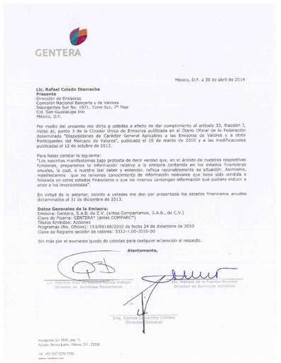 Thumbnail Gentera, S.A.B. de C.V. Annual Report 2013