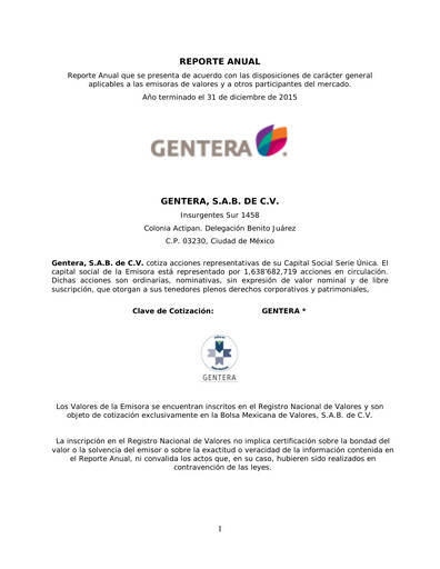 Thumbnail Gentera, S.A.B. de C.V. Annual Report 2015