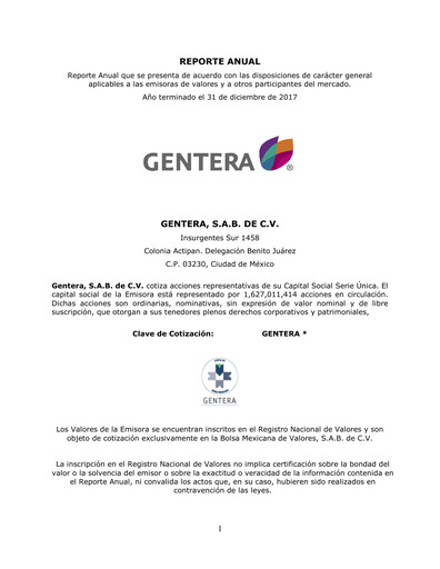 Thumbnail Gentera, S.A.B. de C.V. Annual Report 2017