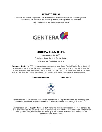 Thumbnail Gentera, S.A.B. de C.V. Annual Report 2018