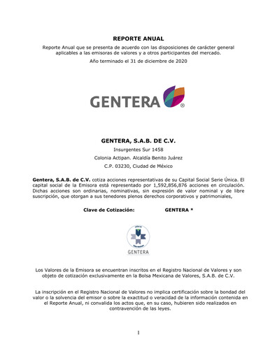 Thumbnail Gentera, S.A.B. de C.V. Annual Report 2020