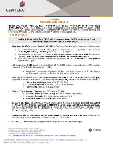 Vorschaubild Gentera, S.A.B. de C.V. Quartalsbericht 2025-q1