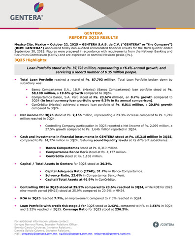 Vorschaubild Gentera, S.A.B. de C.V. Quartalsbericht 2025-q3