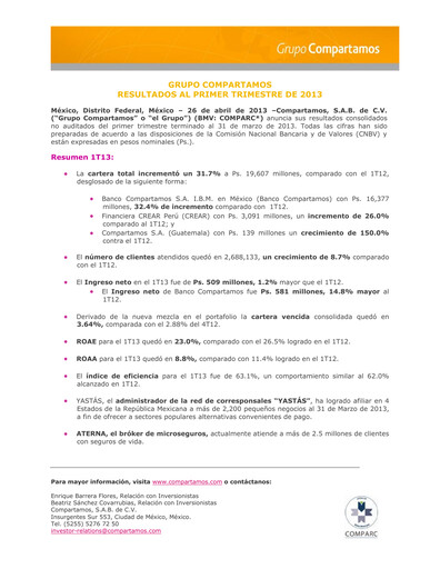 Thumbnail Gentera, S.A.B. de C.V. Quarterly Report 2013-q1