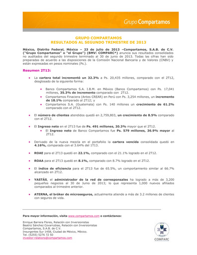 Thumbnail Gentera, S.A.B. de C.V. Quarterly Report 2013-q2