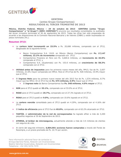 Thumbnail Gentera, S.A.B. de C.V. Quarterly Report 2013-q3