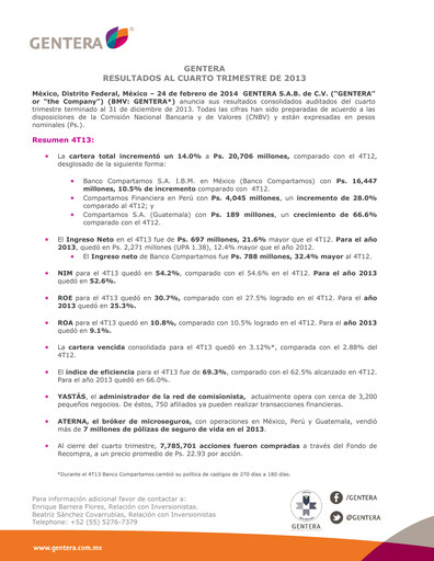 Thumbnail Gentera, S.A.B. de C.V. Quarterly Report 2013-q4