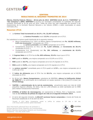 Thumbnail Gentera, S.A.B. de C.V. Quarterly Report 2014-q2