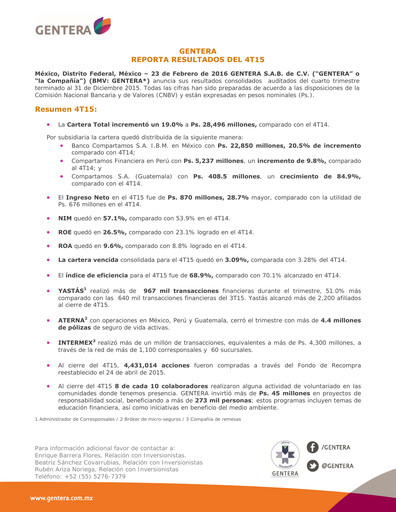 Thumbnail Gentera, S.A.B. de C.V. Quarterly Report 2015-q4