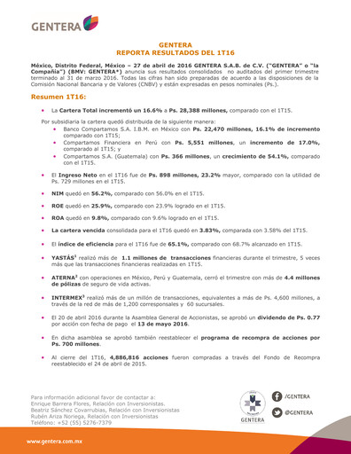 Thumbnail Gentera, S.A.B. de C.V. Quarterly Report 2016-q1