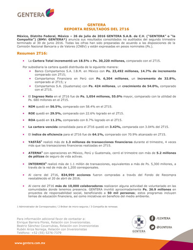 Thumbnail Gentera, S.A.B. de C.V. Quarterly Report 2016-q2