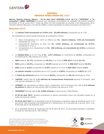 Thumbnail Gentera, S.A.B. de C.V. Quarterly Report 2017-q1