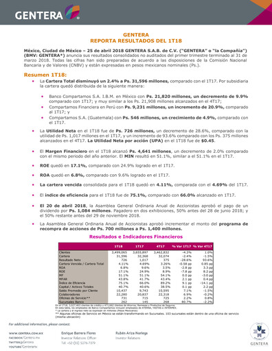 Thumbnail Gentera, S.A.B. de C.V. Quarterly Report 2018-q1