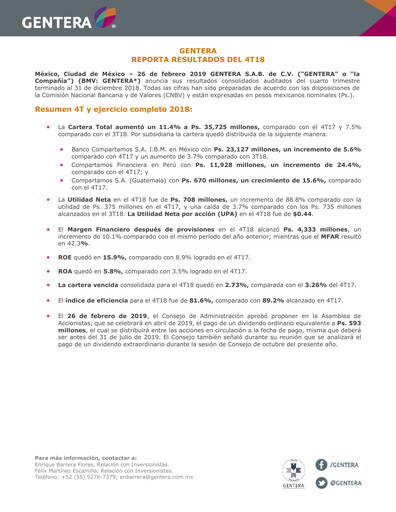 Thumbnail Gentera, S.A.B. de C.V. Quarterly Report 2018-q4