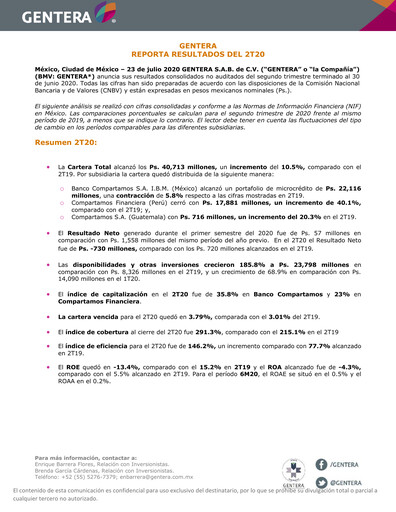 Thumbnail Gentera, S.A.B. de C.V. Quarterly Report 2020-q2