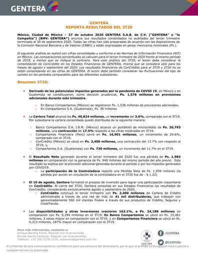 Thumbnail Gentera, S.A.B. de C.V. Quarterly Report 2020-q3