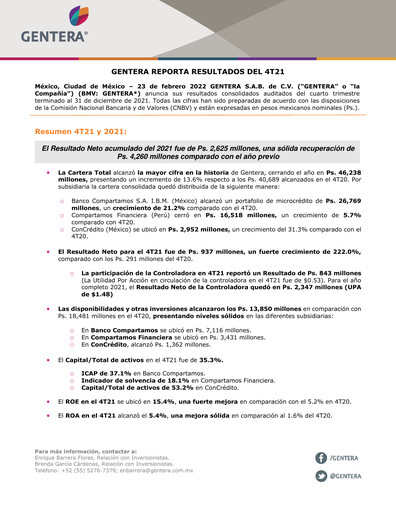 Thumbnail Gentera, S.A.B. de C.V. Quarterly Report 2021-q4