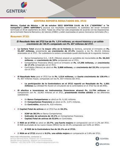 Thumbnail Gentera, S.A.B. de C.V. Quarterly Report 2022-q3