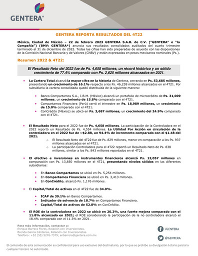 Thumbnail Gentera, S.A.B. de C.V. Quarterly Report 2022-q4