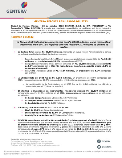 Thumbnail Gentera, S.A.B. de C.V. Quarterly Report 2023-q3