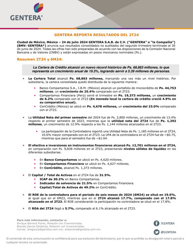 Vorschaubild Gentera, S.A.B. de C.V. Quartalsbericht 2024-q2