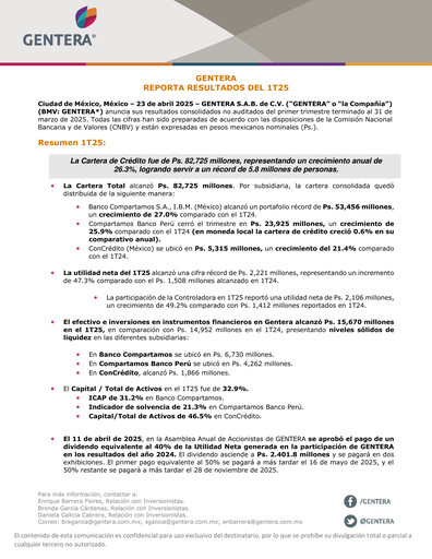 Vorschaubild Gentera, S.A.B. de C.V. Quartalsbericht 2025-q1