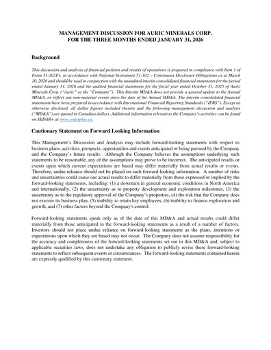 Thumbnail Auric Minerals Quarterly Report 2026-q1