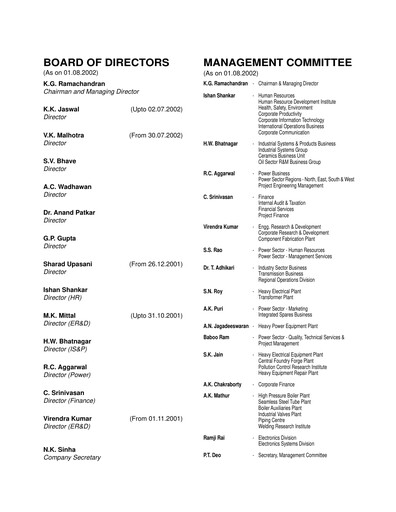 Thumbnail Bharat Heavy Electricals Limited Annual Report 2001-2002