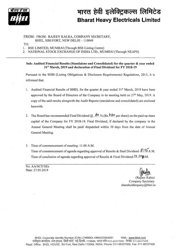 Thumbnail Bharat Heavy Electricals Limited Financial Statement 2018-2019