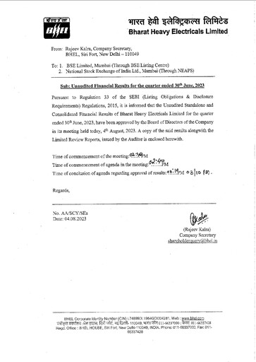 Thumbnail Bharat Heavy Electricals Limited Quarterly Report 2023-q1
