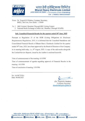 Thumbnail Bharat Heavy Electricals Limited Quarterly Report 2025-q1