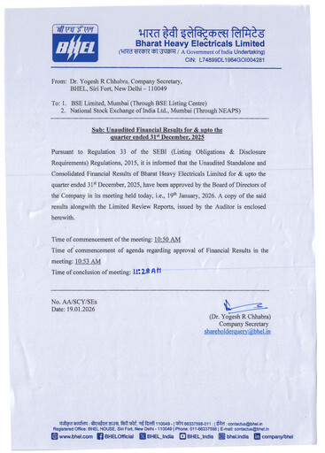 Thumbnail Bharat Heavy Electricals Limited Quarterly Report 2025-q3