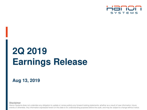 Thumbnail Hanon Systems Quarterly Report 2019-q2