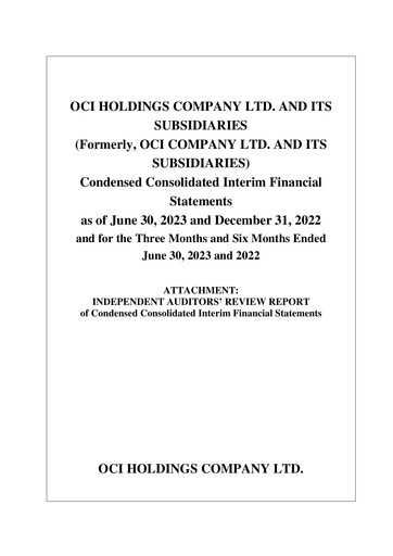 Miniature OCI Holdings Company Rapport semestriel 2023-h1