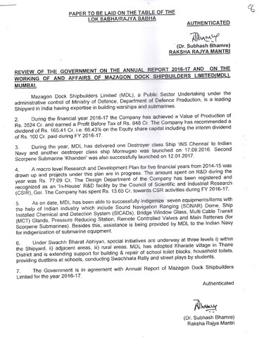 Vorschaubild Mazagon Dock Shipbuilders Limited Jahresbericht 2016-2017