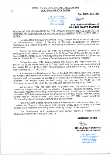 Vorschaubild Mazagon Dock Shipbuilders Limited Jahresbericht 2017-2018