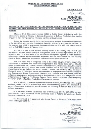 Vorschaubild Mazagon Dock Shipbuilders Limited Jahresbericht 2018-2019