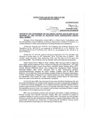 Vorschaubild Mazagon Dock Shipbuilders Limited Jahresbericht 2019-2020