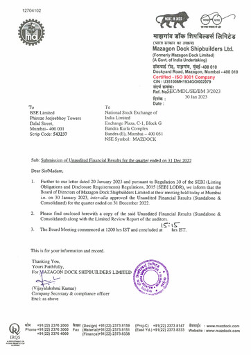 Thumbnail Mazagon Dock Shipbuilders Limited Quarterly Report 2022-q3