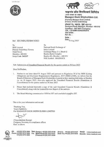 Thumbnail Mazagon Dock Shipbuilders Limited Quarterly Report 2023-q1