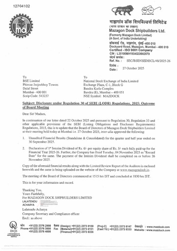 Thumbnail Mazagon Dock Shipbuilders Limited Quarterly Report 2025-q2